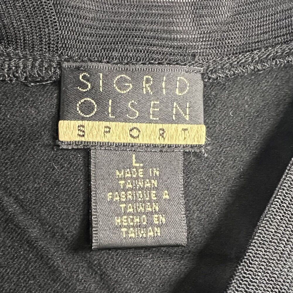 Sigrid Olsen‎ Shirt Womens Large Black Ribbon Neckline Quiet Luxury - Picture 3 of 4